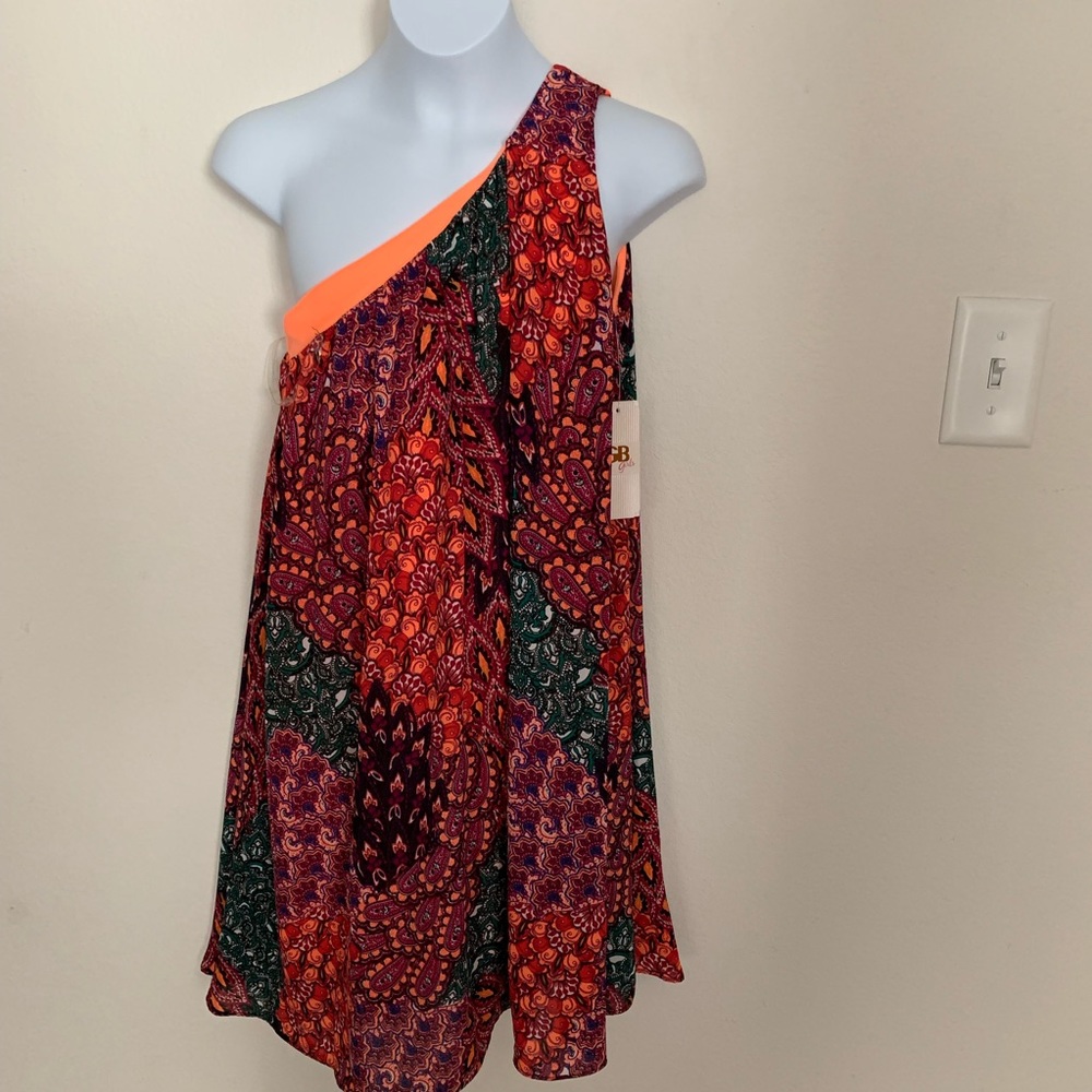 GB Girls One Shoulder Multicolor Pattern Dress